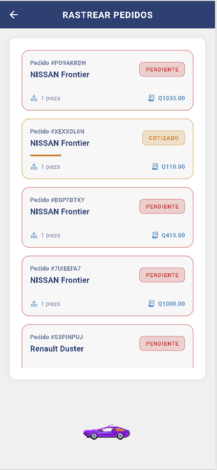 Vista móvil de pedidos en TadeoTEC