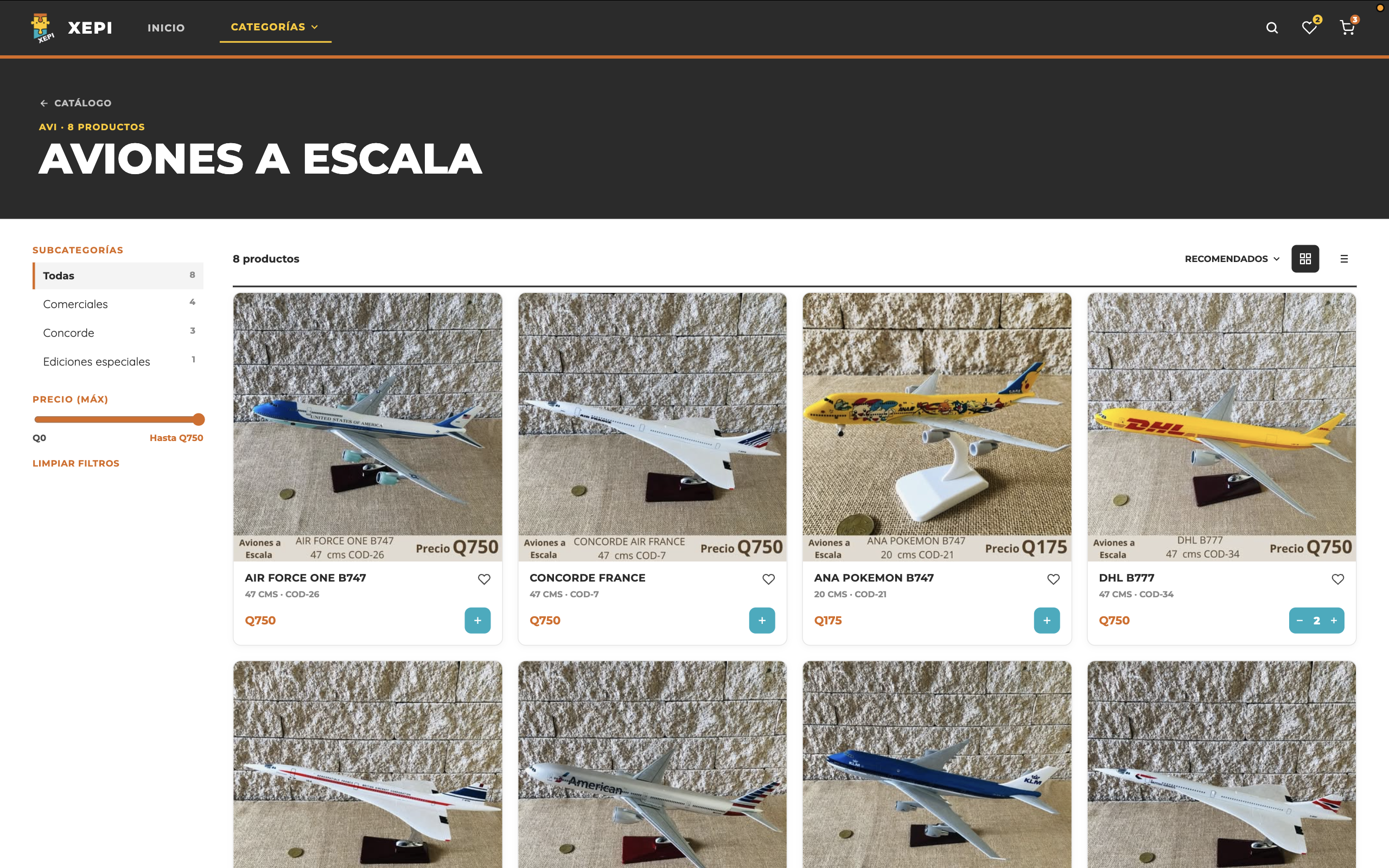Categoría de aviones a escala en XEPI