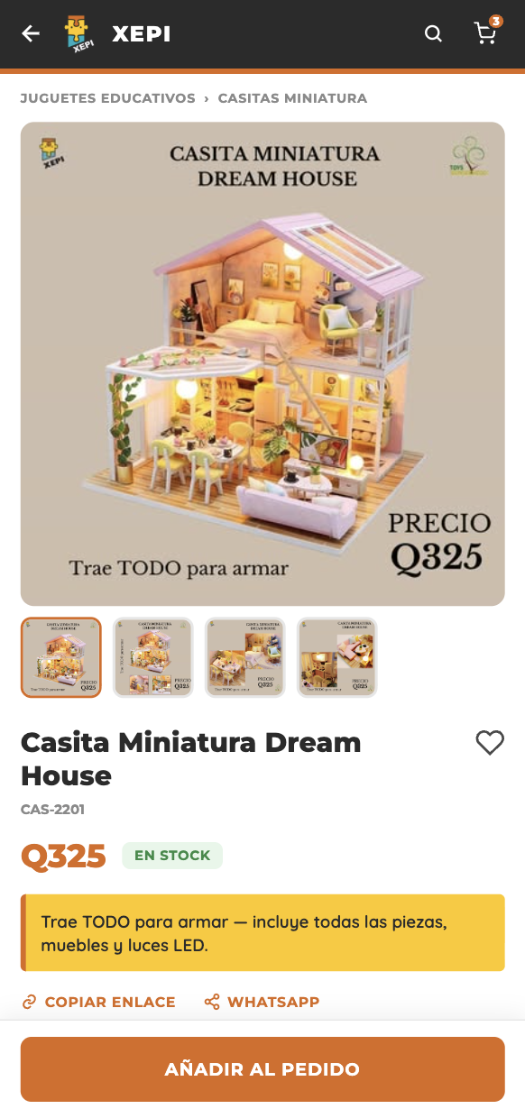 Vista móvil de producto en XEPI